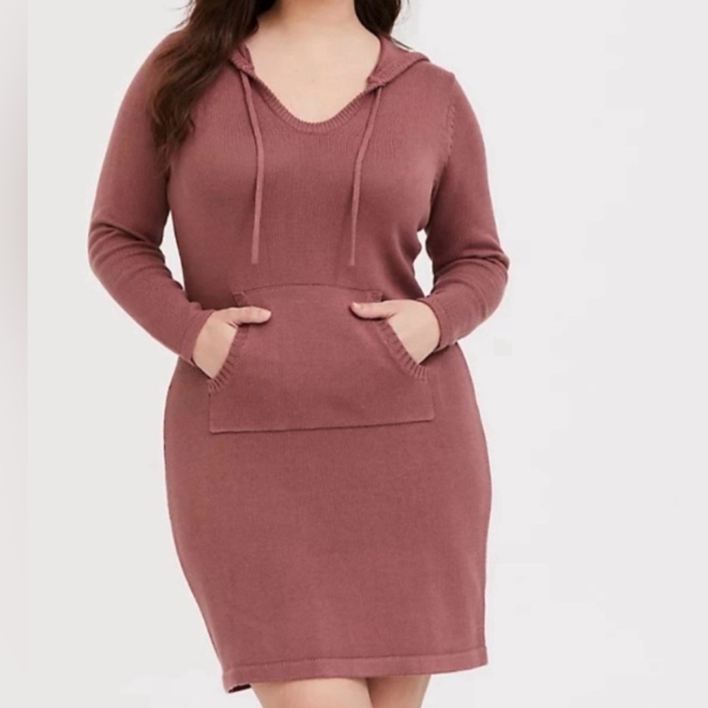 NWOT Torrid Midi Sweater Hooded Dress - Walnut Pink